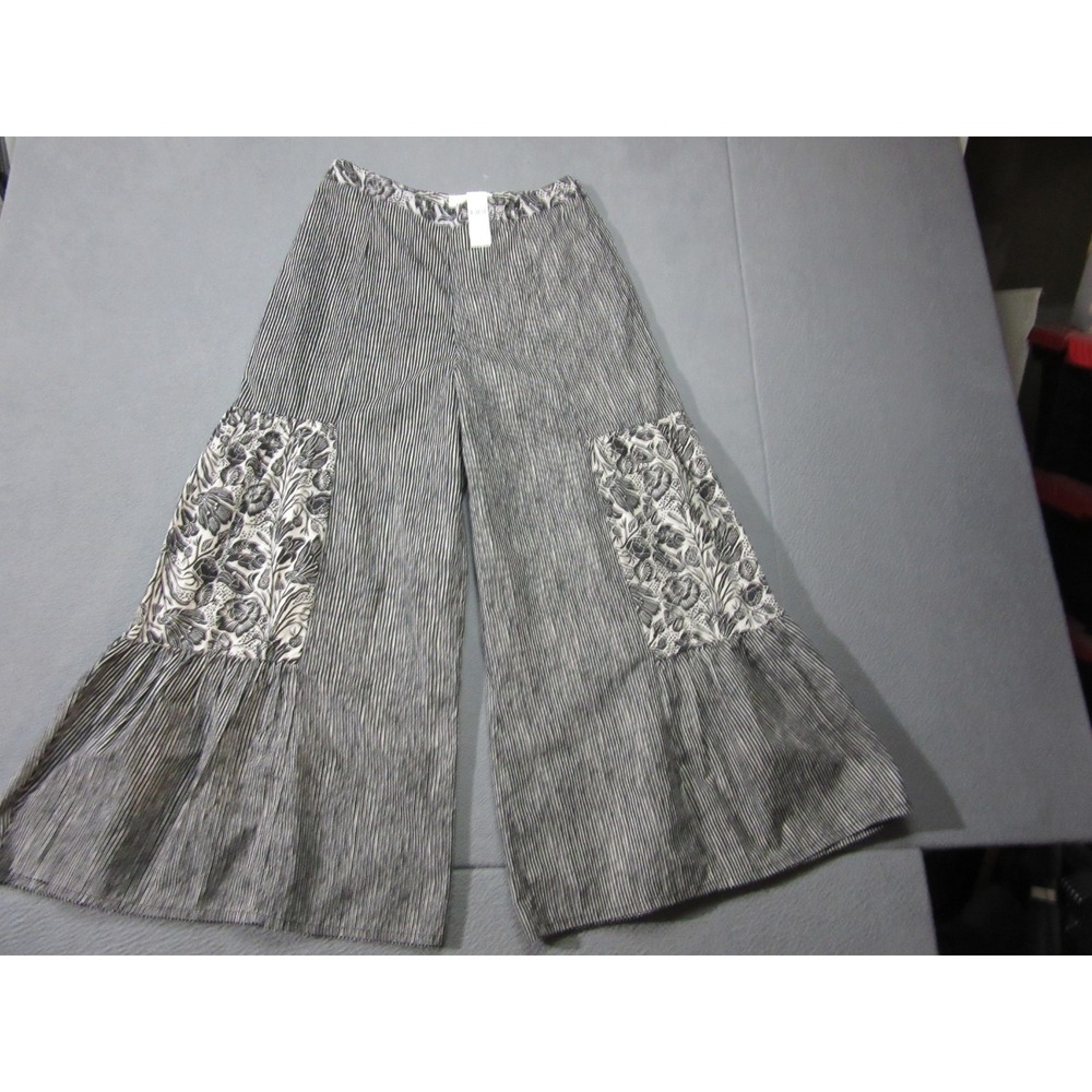 Anthropologie Pants Women 10 Black White Striped Floral Bloomingprint Wide New
